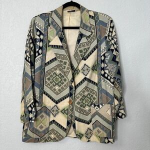 Vintage 90s Danielle‎ B Southwestern Tapestry Linen Oversized Blazer Size MED